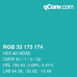 Farbcode: RGB 33 173 174 | qconv.com