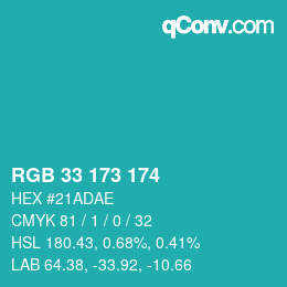 Código de color: RGB 33 173 174 | qconv.com