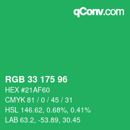 Farbcode: RGB 33 175 96 | qconv.com