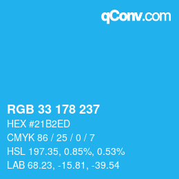 Color code: RGB 33 178 237 | qconv.com