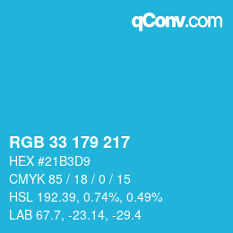 颜色代码: RGB 33 179 217 | qconv.com
