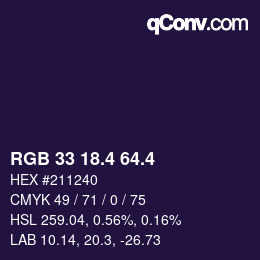 カラーコード: RGB 33 18.4 64.4 | qconv.com