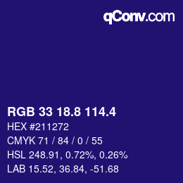 カラーコード: RGB 33 18.8 114.4 | qconv.com
