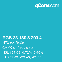 カラーコード: RGB 33 180.8 200.4 | qconv.com