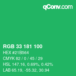 Color code: RGB 33 181 100 | qconv.com