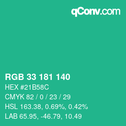 Color code: RGB 33 181 140 | qconv.com