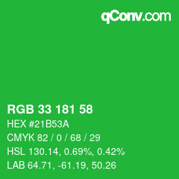 Color code: RGB 33 181 58 | qconv.com
