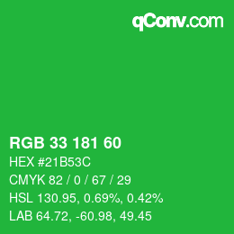 Color code: RGB 33 181 60 | qconv.com