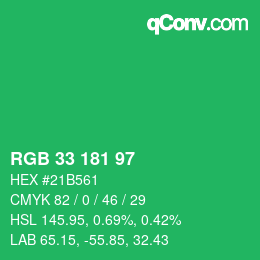 Color code: RGB 33 181 97 | qconv.com
