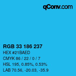 Color code: RGB 33 186 237 | qconv.com
