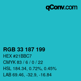 Color code: RGB 33 187 199 | qconv.com
