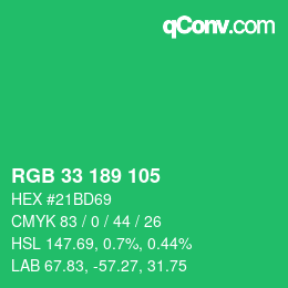 Color code: RGB 33 189 105 | qconv.com