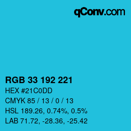 Farbcode: RGB 33 192 221 | qconv.com