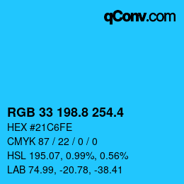 カラーコード: RGB 33 198.8 254.4 | qconv.com
