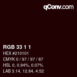 Código de color: RGB 33 1 1 | qconv.com