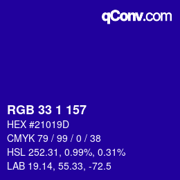 Color code: RGB 33 1 157 | qconv.com