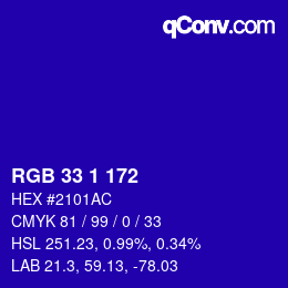 Color code: RGB 33 1 172 | qconv.com