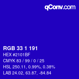 Color code: RGB 33 1 191 | qconv.com