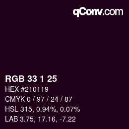 Color code: RGB 33 1 25 | qconv.com