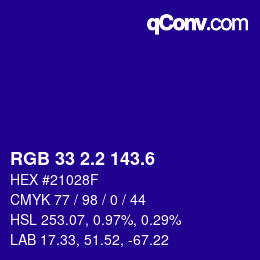カラーコード: RGB 33 2.2 143.6 | qconv.com
