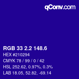 カラーコード: RGB 33 2.2 148.6 | qconv.com