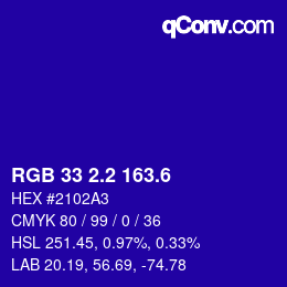 カラーコード: RGB 33 2.2 163.6 | qconv.com