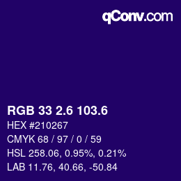 カラーコード: RGB 33 2.6 103.6 | qconv.com