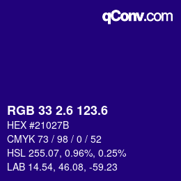 カラーコード: RGB 33 2.6 123.6 | qconv.com