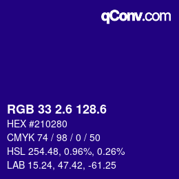 カラーコード: RGB 33 2.6 128.6 | qconv.com