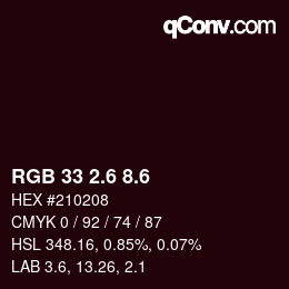 カラーコード: RGB 33 2.6 8.6 | qconv.com