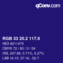 カラーコード: RGB 33 20.2 117.6 | qconv.com