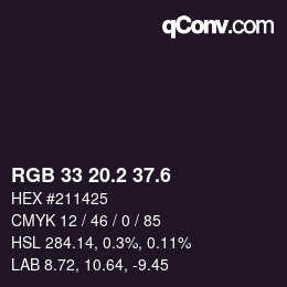 カラーコード: RGB 33 20.2 37.6 | qconv.com