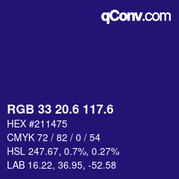カラーコード: RGB 33 20.6 117.6 | qconv.com
