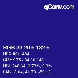 カラーコード: RGB 33 20.6 132.6 | qconv.com