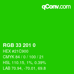 Color code: RGB 33 201 0 | qconv.com