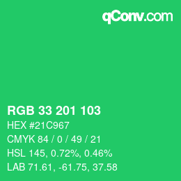 カラーコード: RGB 33 201 103 | qconv.com