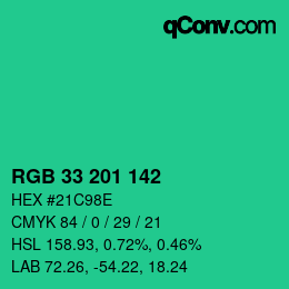 Color code: RGB 33 201 142 | qconv.com