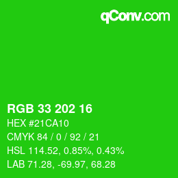 Color code: RGB 33 202 16 | qconv.com