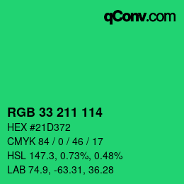 Color code: RGB 33 211 114 | qconv.com