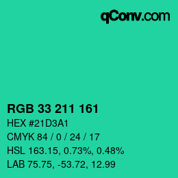 Color code: RGB 33 211 161 | qconv.com