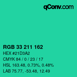 Color code: RGB 33 211 162 | qconv.com