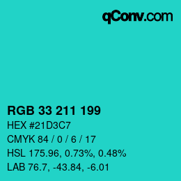 Color code: RGB 33 211 199 | qconv.com