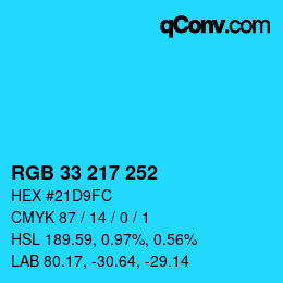 Color code: RGB 33 217 252 | qconv.com