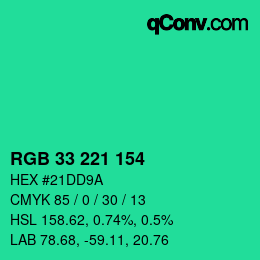 Color code: RGB 33 221 154 | qconv.com