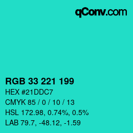 Color code: RGB 33 221 199 | qconv.com