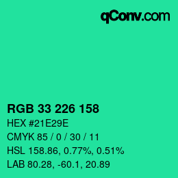 Color code: RGB 33 226 158 | qconv.com