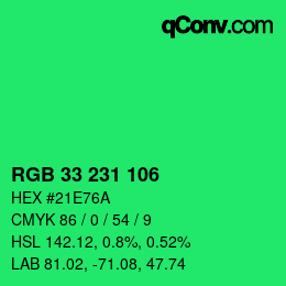 Color code: RGB 33 231 106 | qconv.com