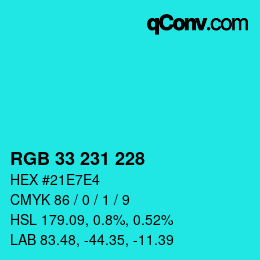 Color code: RGB 33 231 228 | qconv.com