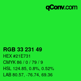 Farbcode: RGB 33 231 49 | qconv.com
