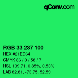 Color code: RGB 33 237 100 | qconv.com